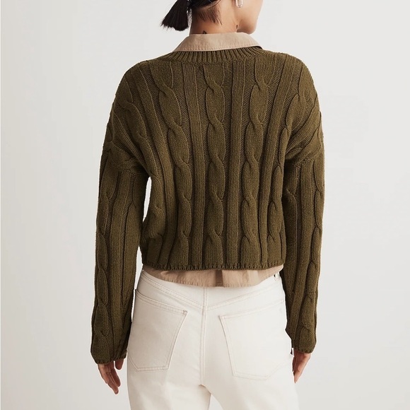 Madewell Cable-Knit V-Neck Crop Sweater loden green - Picture 3 of 4